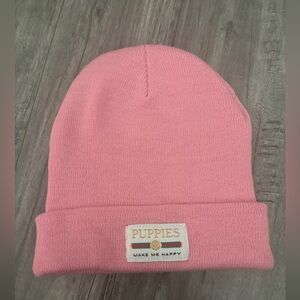 Pink women’s Knit Beanie - Puppies Make Me Happy